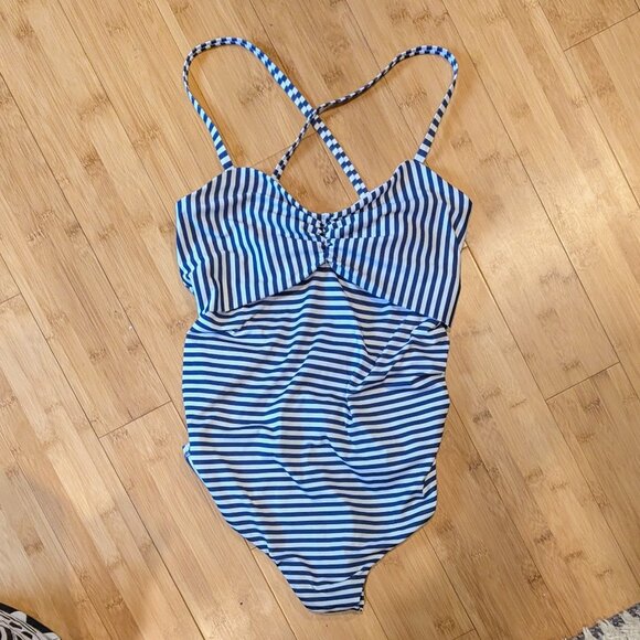 DROPPING SOON: NWT Seraphine Maternity One-Piece Swimsuit – Blue Stripe, Size XS - Picture 1 of 3